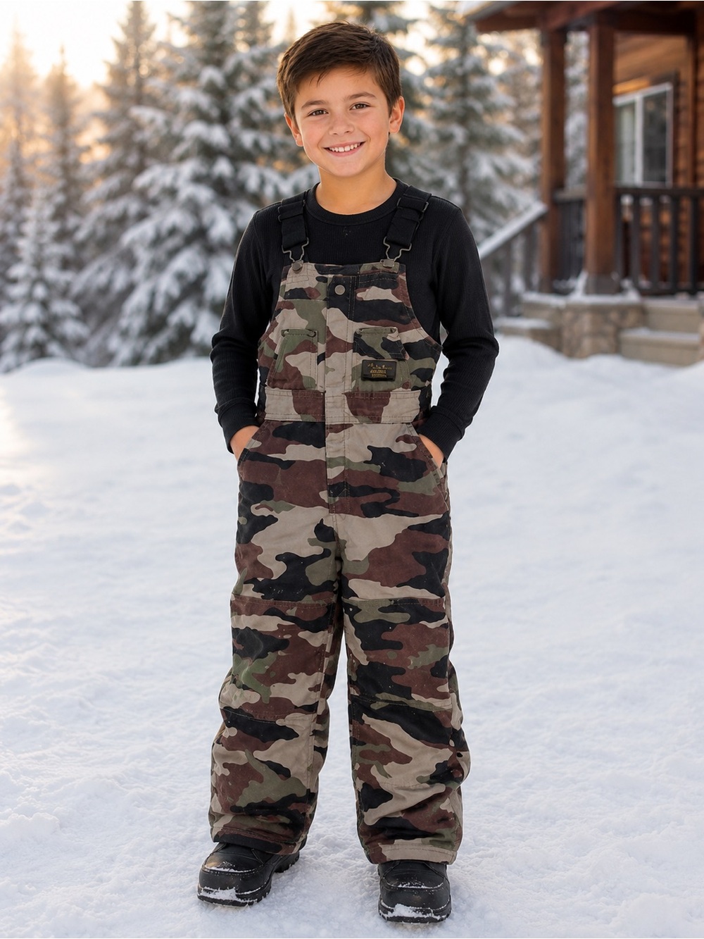Walls Kids Blizzard Pruf Black and Olive Camo Snowsuit
